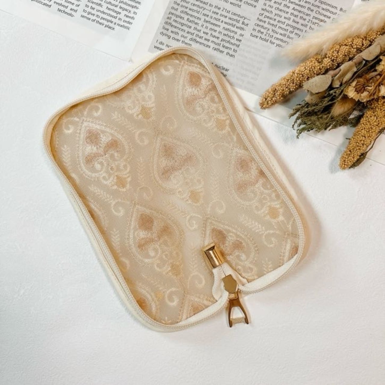 インド刺繍リボンのハードメッシュポーチ♡ペンケース／コスメポーチ