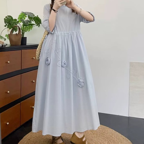 2色/立体花モチーフ刺繍フリル袖ワンピ ・11933