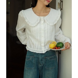 Doll collar pleated lace blouce