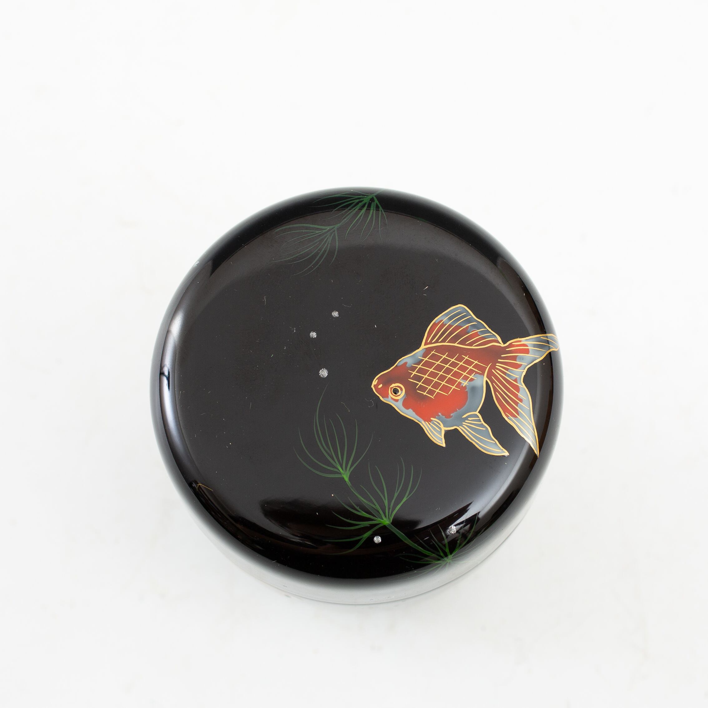 金魚 蒔絵 棗 中棗 小林広美 越前漆器 共箱 黒塗 なつめ 薄茶器 茶道具