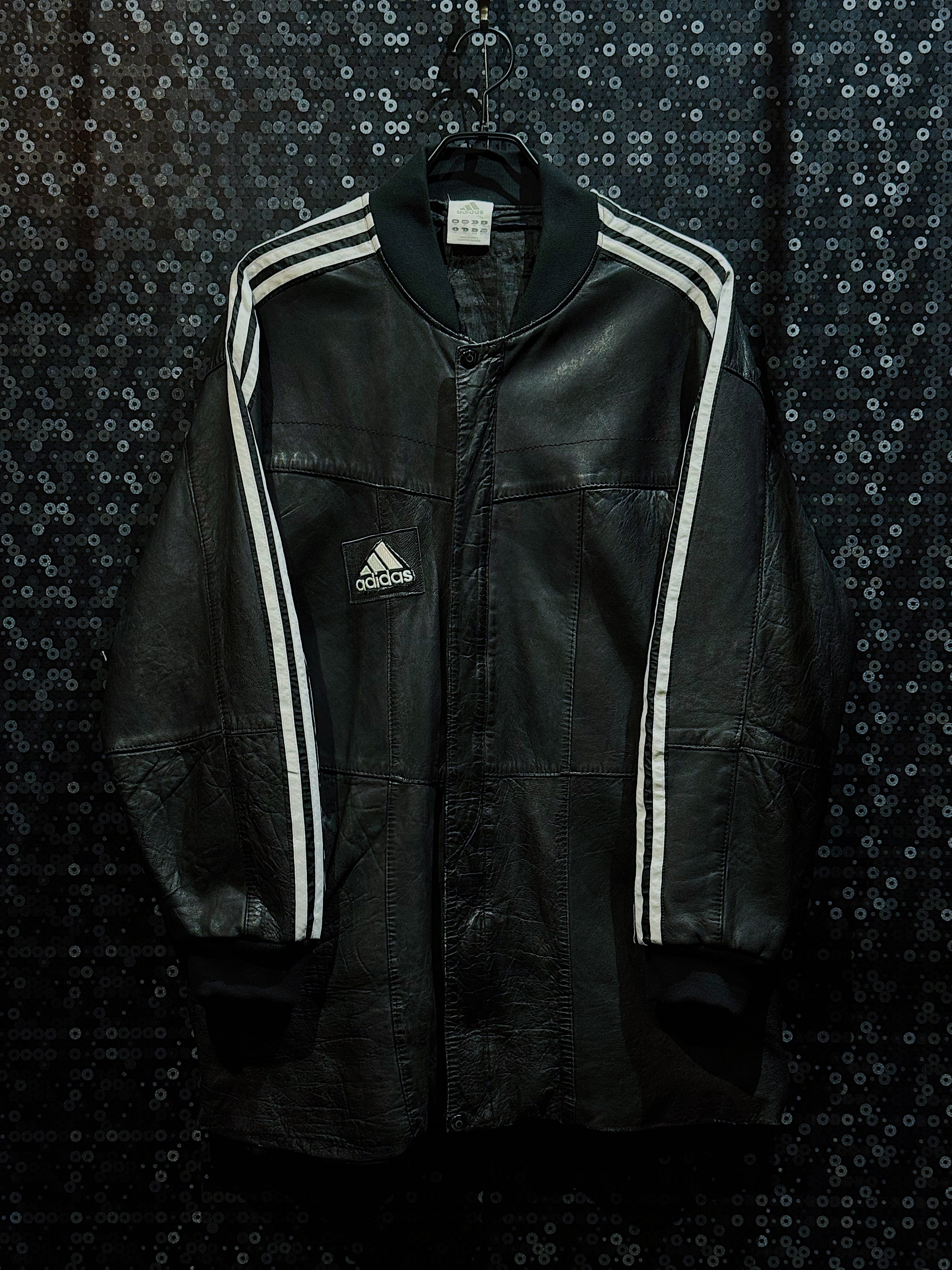 【ÆIEM】"original remake"vintage adidas performance logo three stripe leather jacket