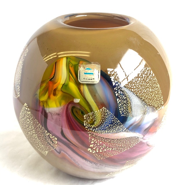 カメイガラス Kamei Glass 金箔 花瓶 花器 フラワーベース 昭和レトロ 高さ約cm リサイクル ビンテージ アンティーク 風雅 Fuga