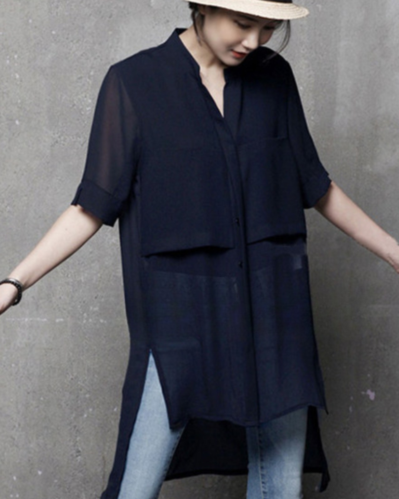 フロントショートバックロングシフォンシャツ