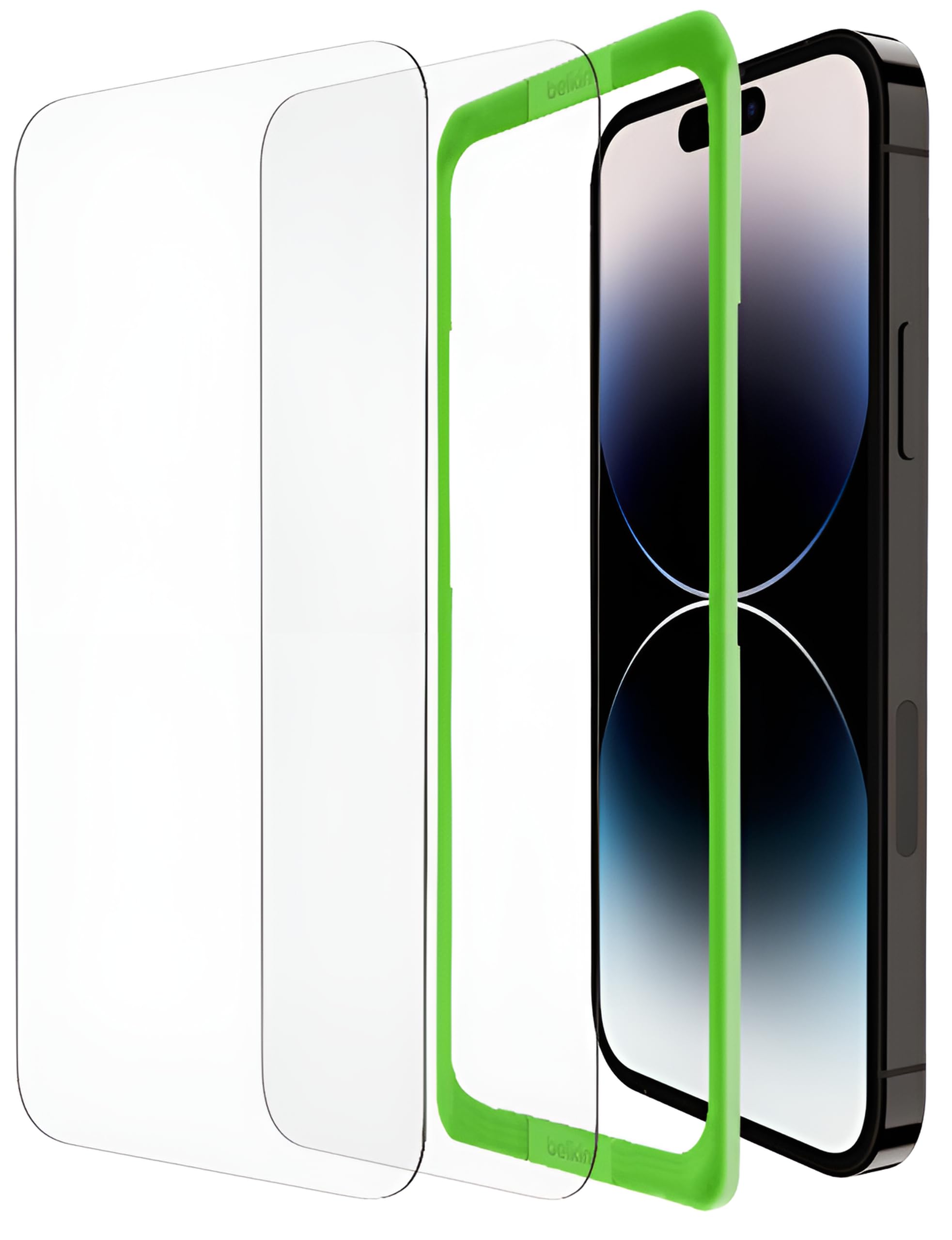 Belkin iPhone14 Pro用 保護ガラスフィルム 強化ガラス 日本AGC旭硝子製 0.33mm 簡単取付キット付き 2枚セット OVA109zz クリア