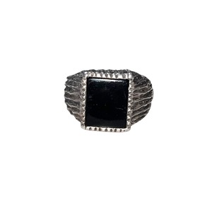 vintage engraved silver signet ring set with onyx