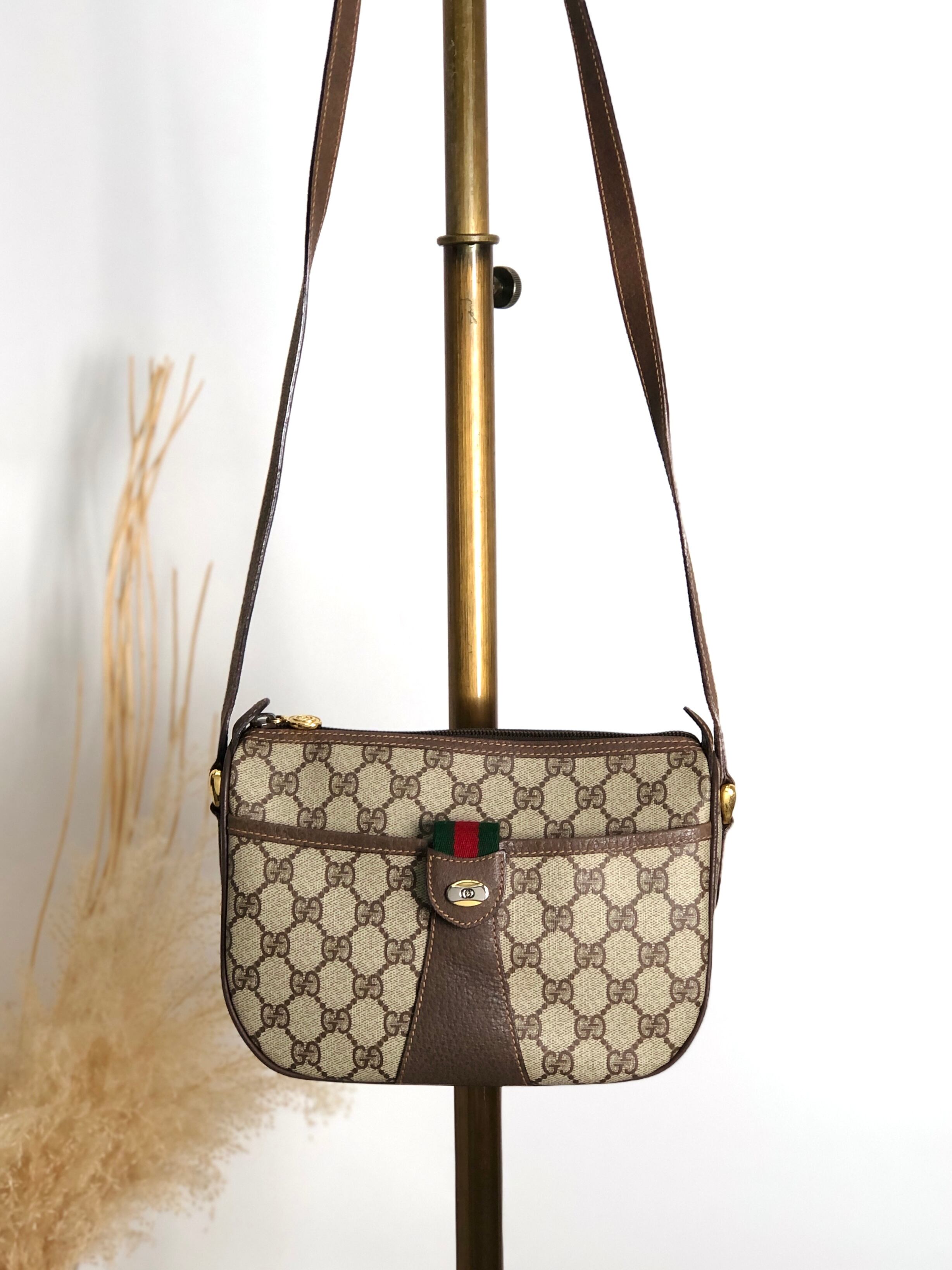 GUCCI グッチ シェリーライン ショルダーバッグ ベージュ PVC レザー vintage ヴィンテージ オールド h47gp3