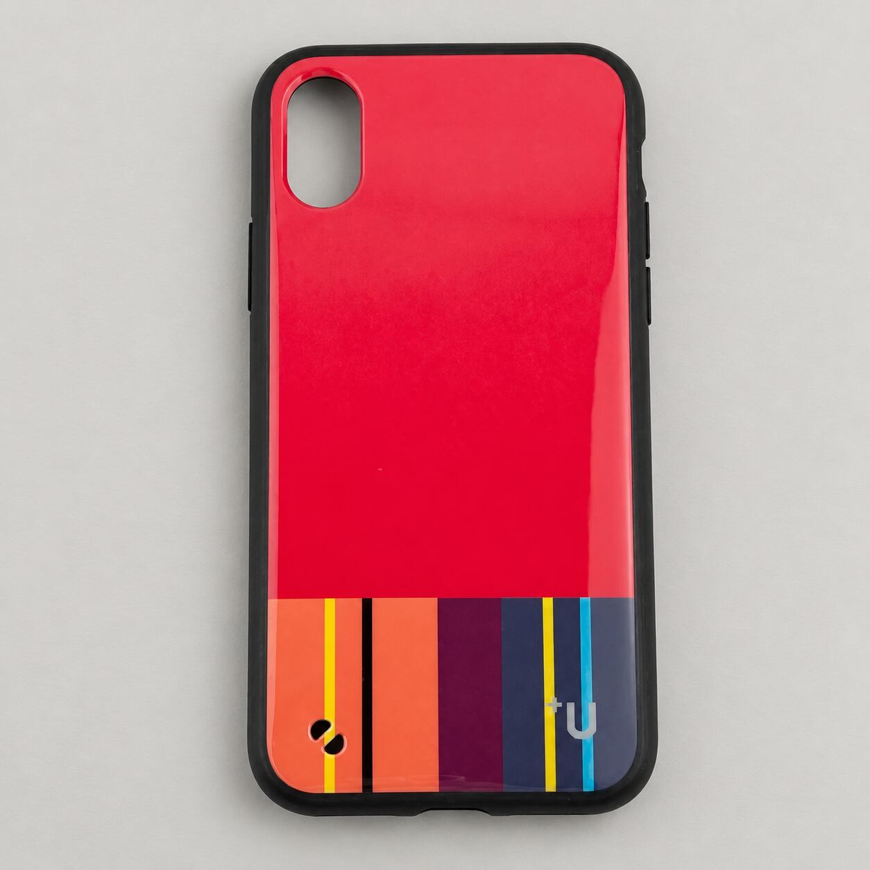 iPhone X / XS ハイブリッドケース レッド ストライプ 耐衝撃 薄型 PC/TPU/TPE ストラップホール付