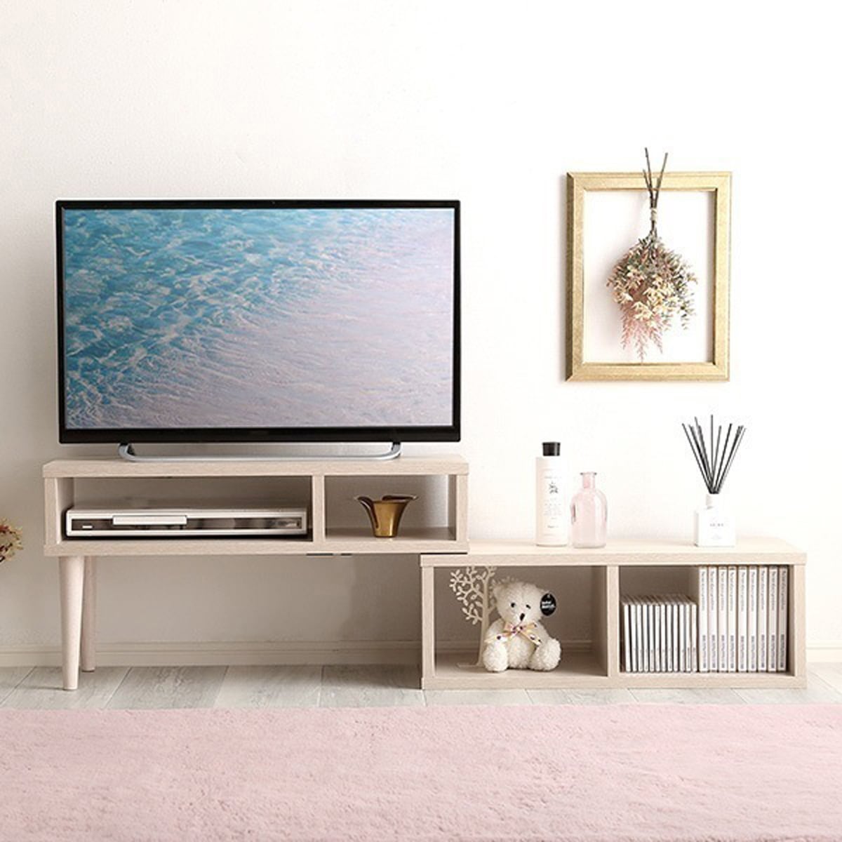 大人かわいいインテリア コンパクト伸縮テレビ台 コンパクト伸縮テレビボード