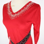 社交ダンス 衣装 スタンダード ドレス ワンピース レッスンウェア パーティ衣装 赤 黒 ブラック系 レッド系 長袖 派手 バイカラー Vネック ストレッチ おしゃれ お出かけ かわいい ラインストーン しなやか ルームウェア フォーマル シンプル 個性的 女性用 コスチューム ダンスパーティー 体型カバー ステージ衣装 ロングドレス スタイルアップ フィット感