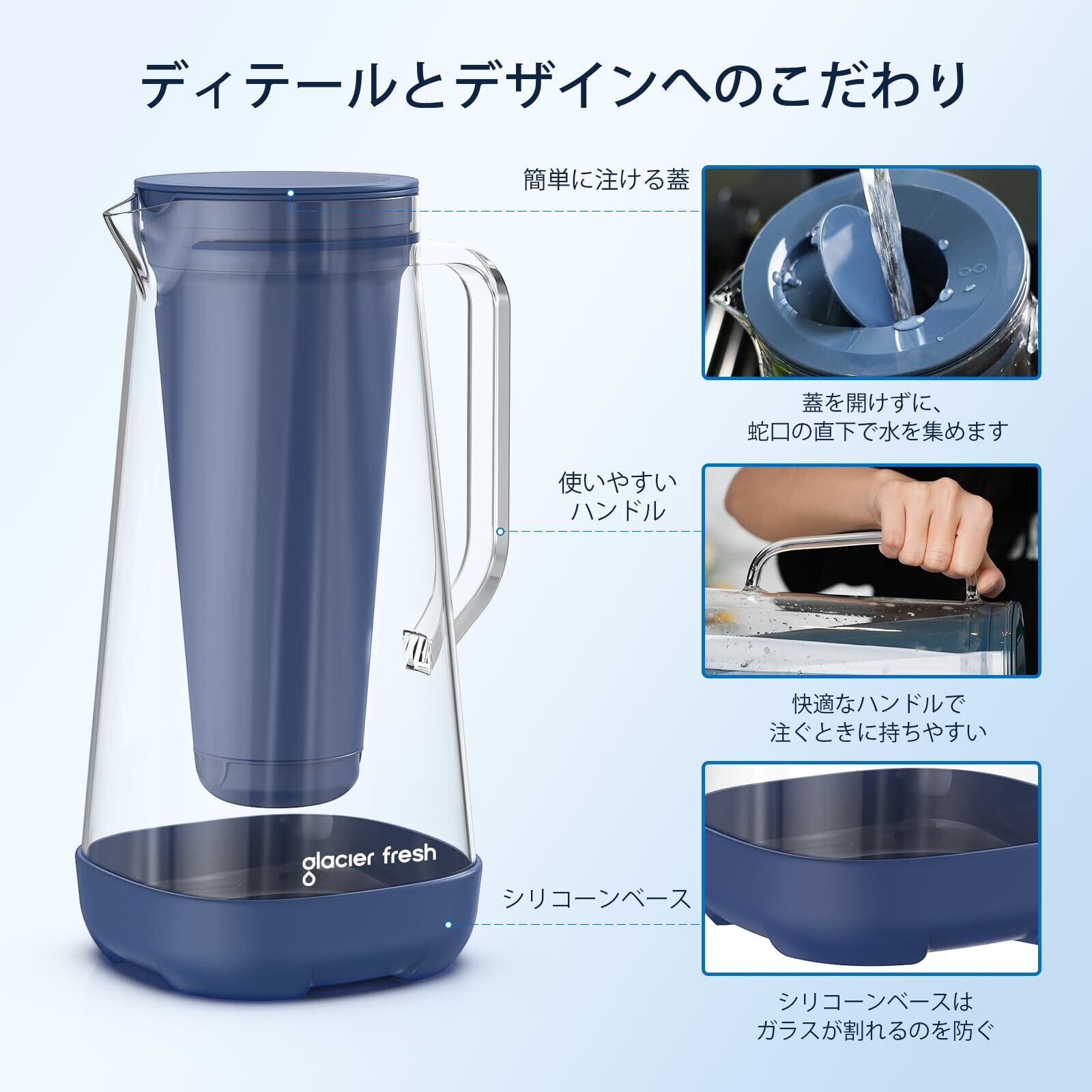 GLACIER FRESH ポット型 浄水器 ガラス 浄水ポット 全容量2.9L ろ過水