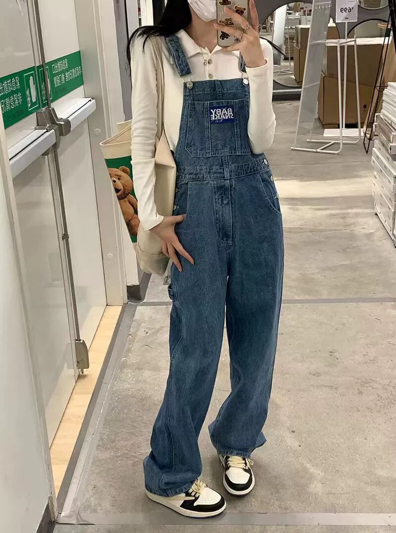 デニムサスペンダーレディース春バージョン2024新しいルーズハイ