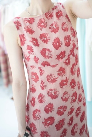 salmon pink flower mini dress
