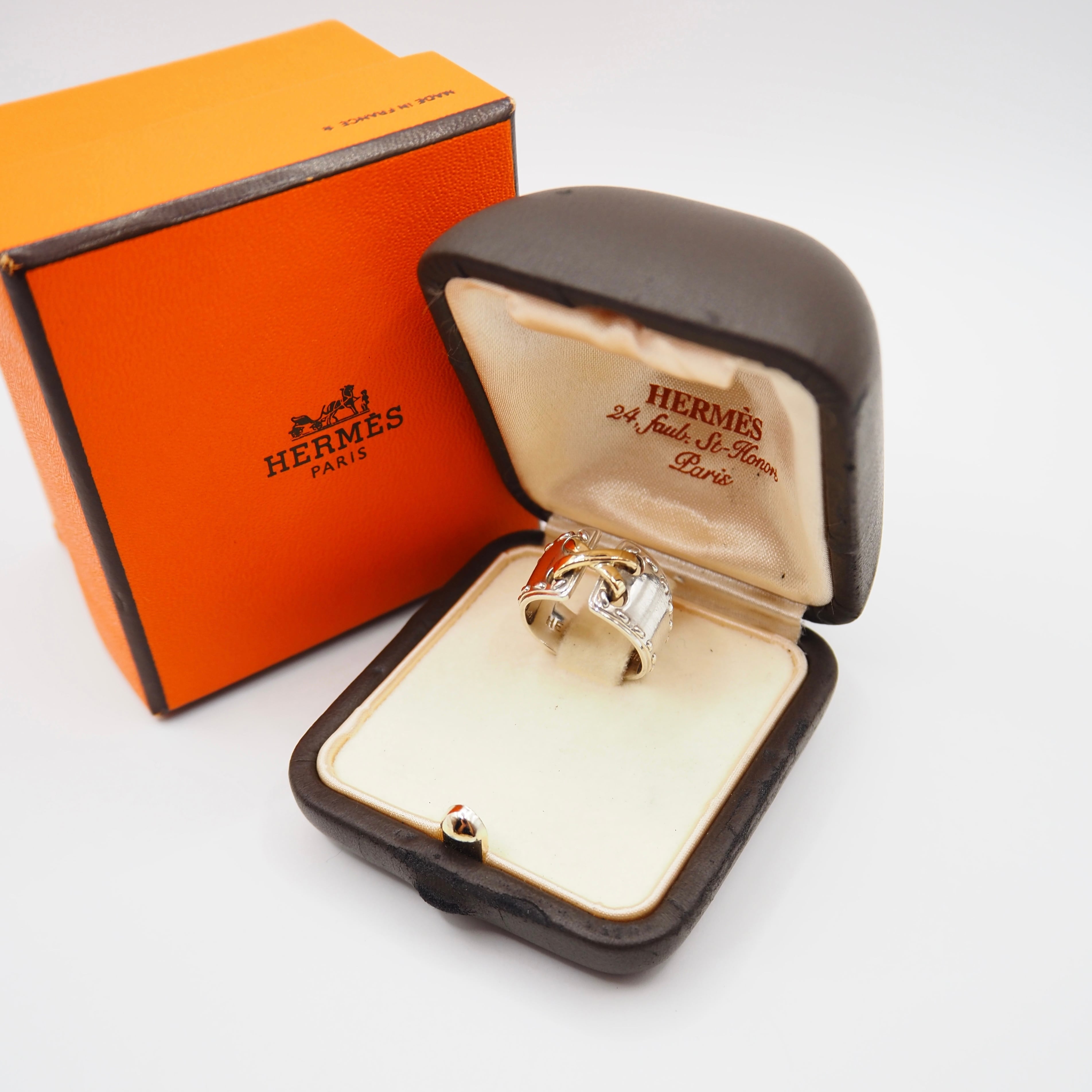 バ*ー様 HERMES コンビ リング シルバー925 K18　11号〜 12号 HERMES 約12号 メキシコ コンビ リング シルバー925 K18 エルメス 付属