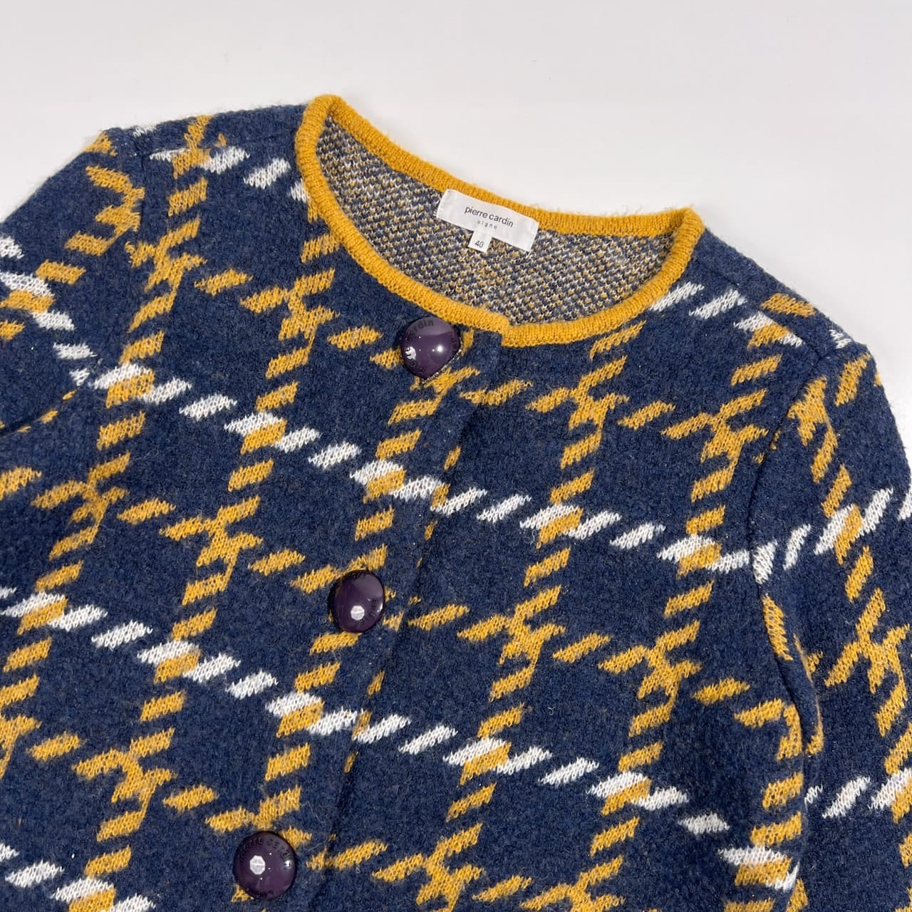 pierre cardin ピエールカルダン signe チェック柄 ウールニット コート 40 /ロング カーディガン