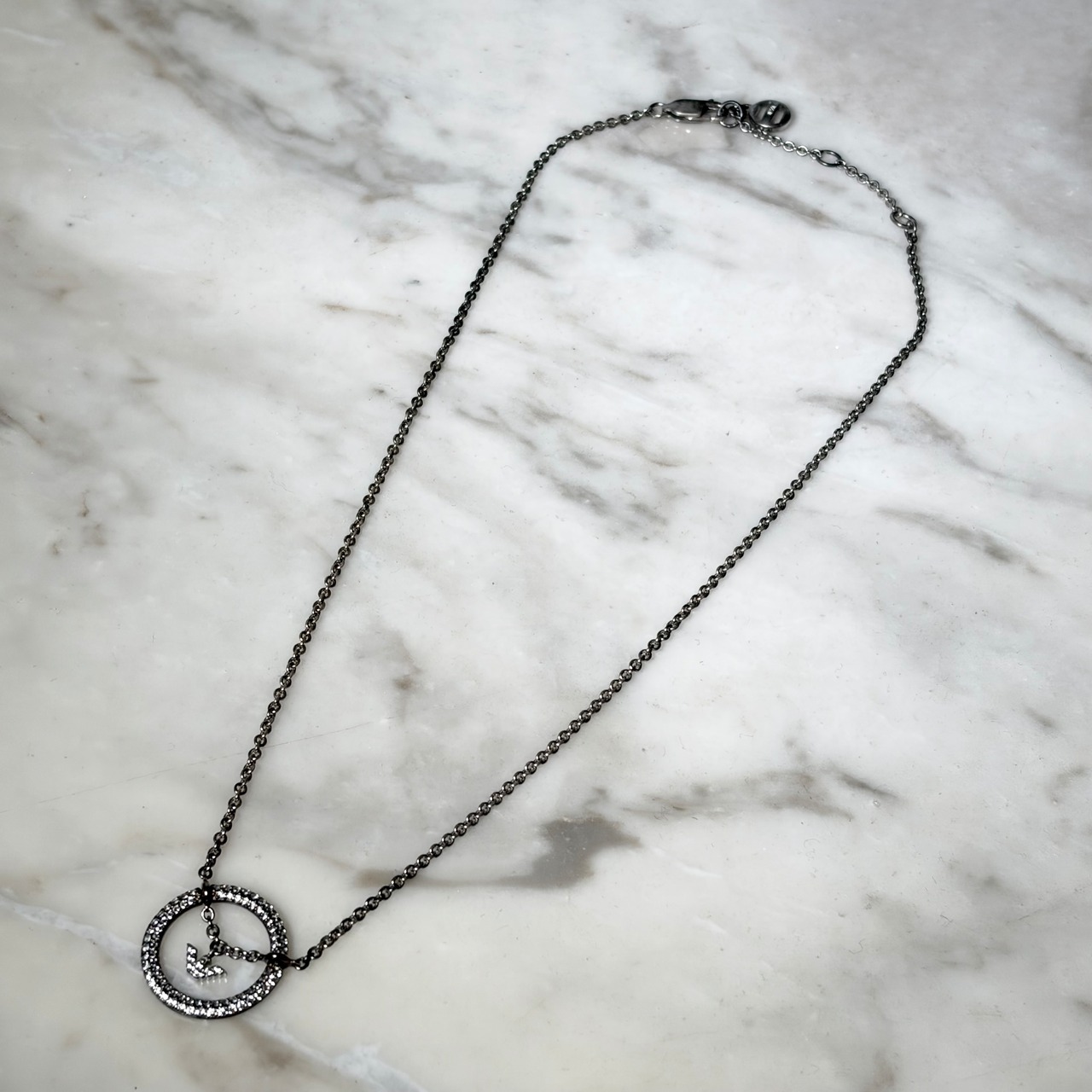 EMPORIO ARMANI silver circle logo pendant necklace