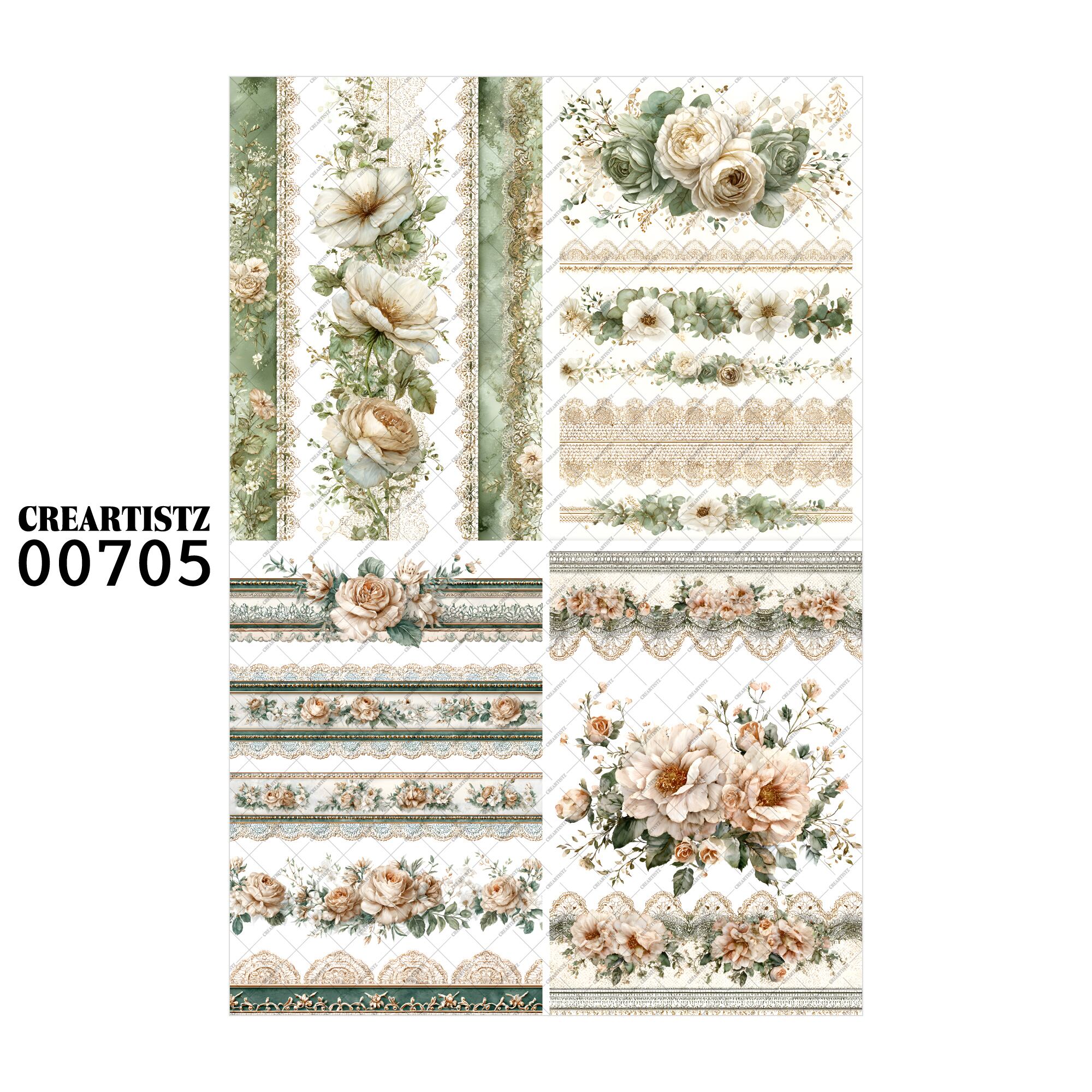 00705 背景 コラージュ素材 オリジナル 12枚セット (4種類×3枚) ペーパー/ステッカー CREARTISTZ