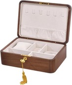 ジュエリーケース　オーガナイザー　アクセサリーケース　アクセサリー収納　小物入れ　アクセサリー入れ　指輪　腕時計　大容量　ウォールナット　木製　丸い角　フック付き　トランペットフック　鍵付き