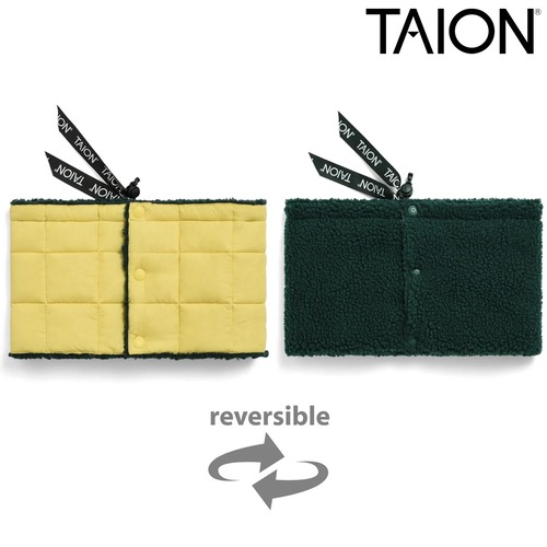 TAION タイオン マウンテン リバーシブル ダウンネックウォーマー 800FP ダウン95% ボア マイクロリップストップ アジャスター付き 防寒 保温 ユニセックス TAION-R203MT LEMON×D.GREEN