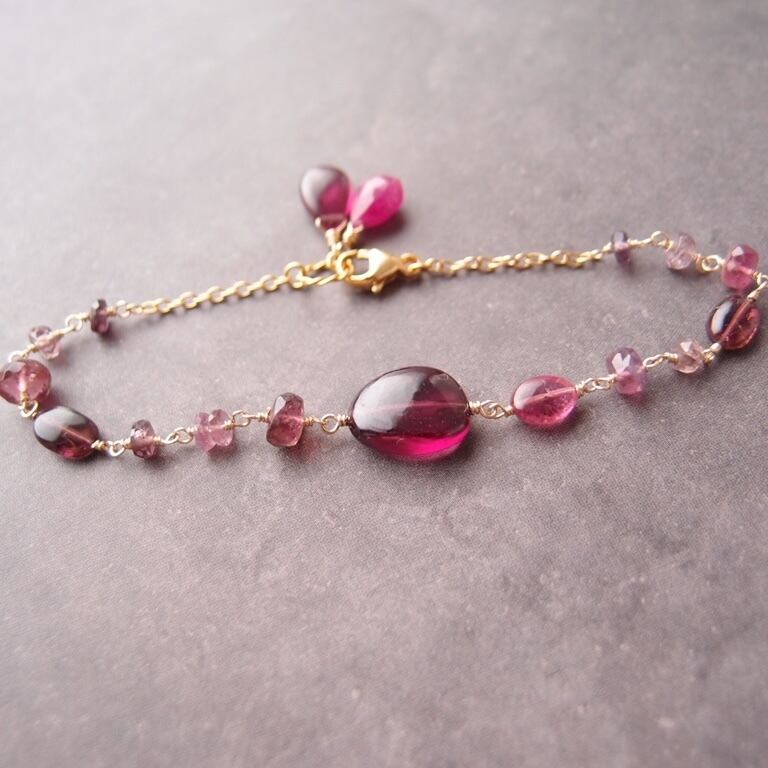【K14gf】Rhodolite Garnet Mixed Stone Bracelet/ロードライトガーネット ブレスレット