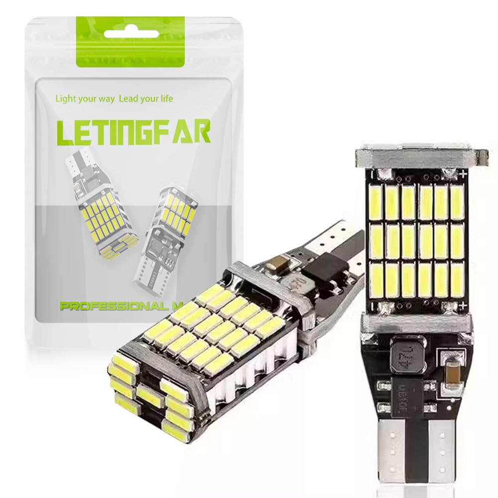 【新着特価】T16 LED バックランプ ホワイト 1200ルーメン 6000K 45連 12V 無極性 50000時間以上寿命 後退灯 バックライト (ホワイト(2個セット))