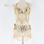 ベリーダンス オリエンタル 衣装 トップス ベルト セット ゴールド系 ラインストーン ビーズ フリンジ 豪華 装飾 スパンコール 金 黄 華やか マジックテープ キラキラ ダンス衣装 ステージ イベント シルバー系 イエロー系