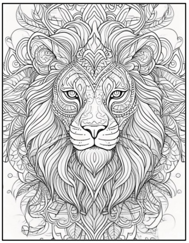 大人の塗り絵　ライオン1ページ