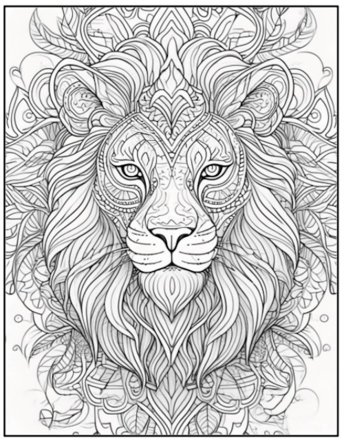 大人の塗り絵　ライオン1ページ