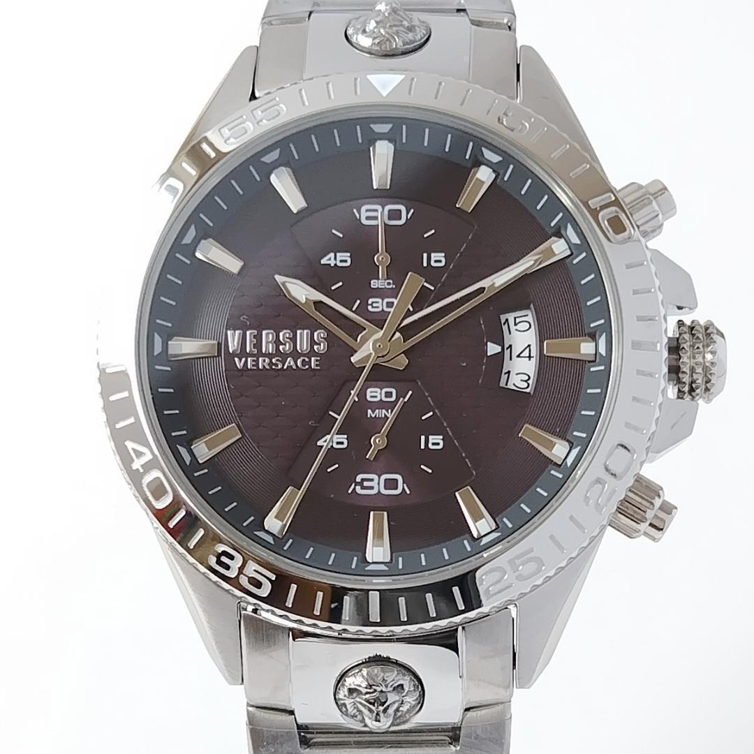 シルバー濃紺 新品ヴェルサス・ヴェルサーチ高級メンズ腕時計クロノ