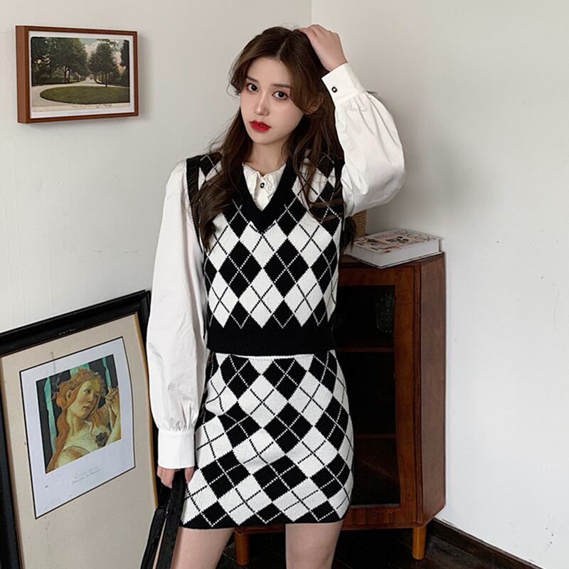 スプリングスタイルニットシャツ ショートスカート 春物 試着室51723626927