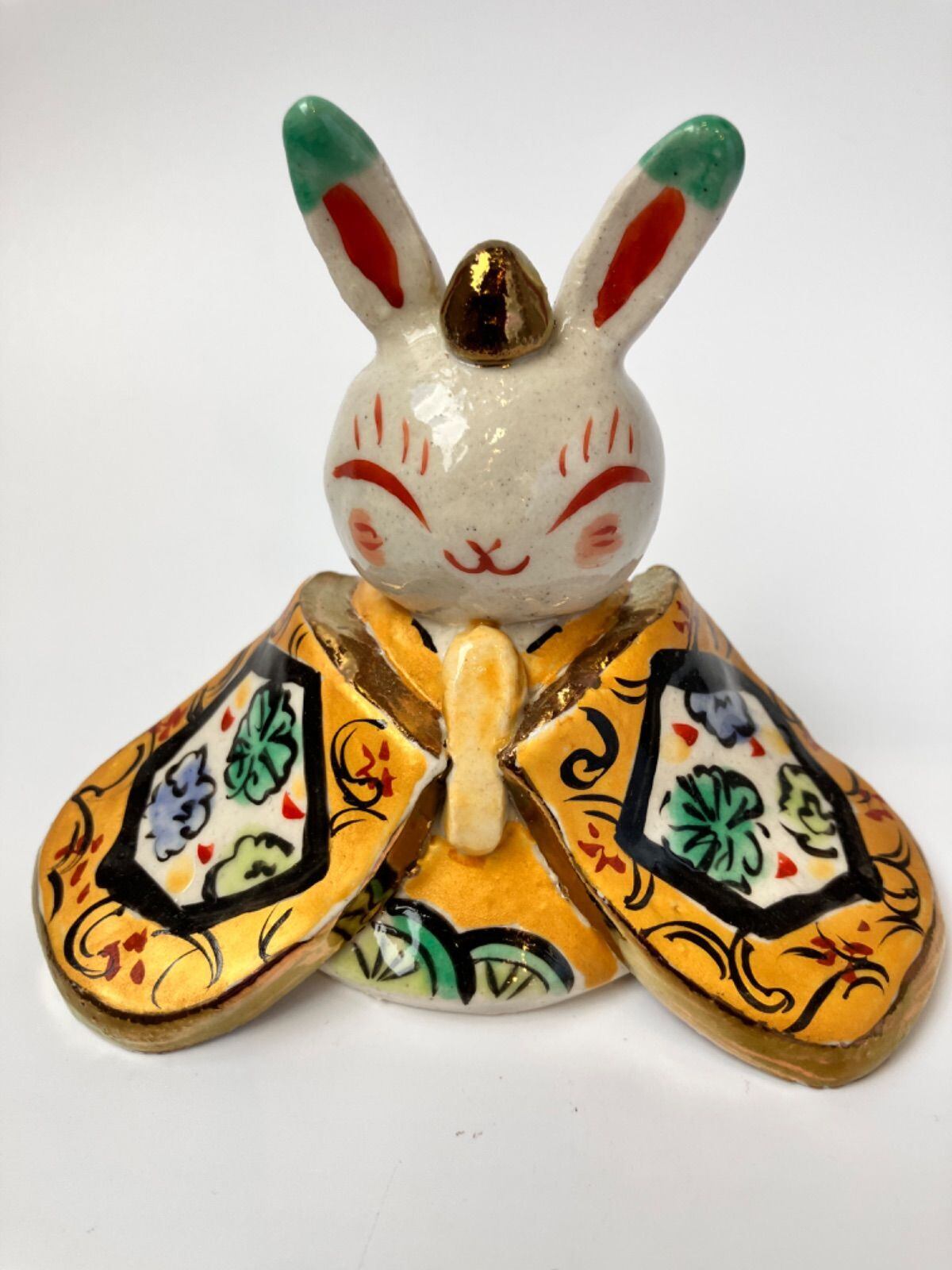 夕立窯】 おひなさまのうさぎ 置物 - 希少な受注生産品 - 手作り陶器