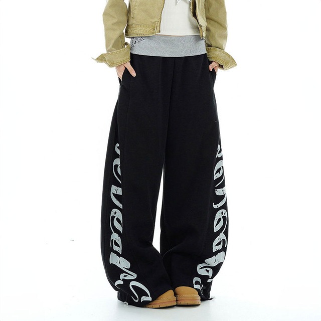 サイドブラッシュレタリングワイドパンツ 2col   R02861