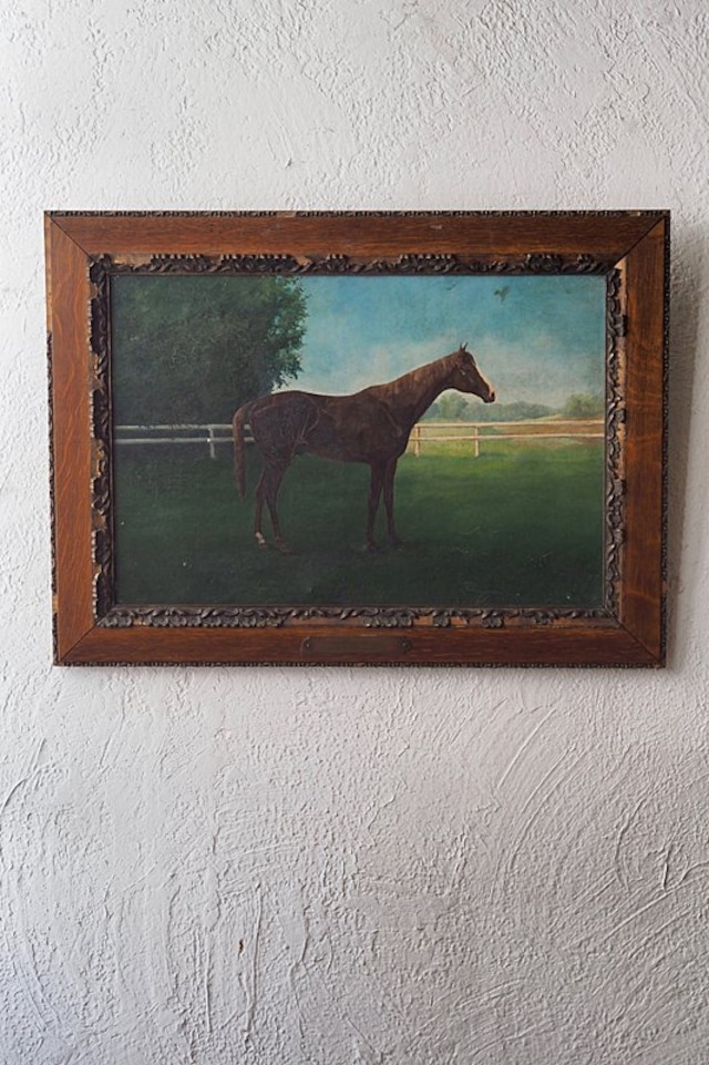 百里を制す馬の油絵-antique oil painting frame