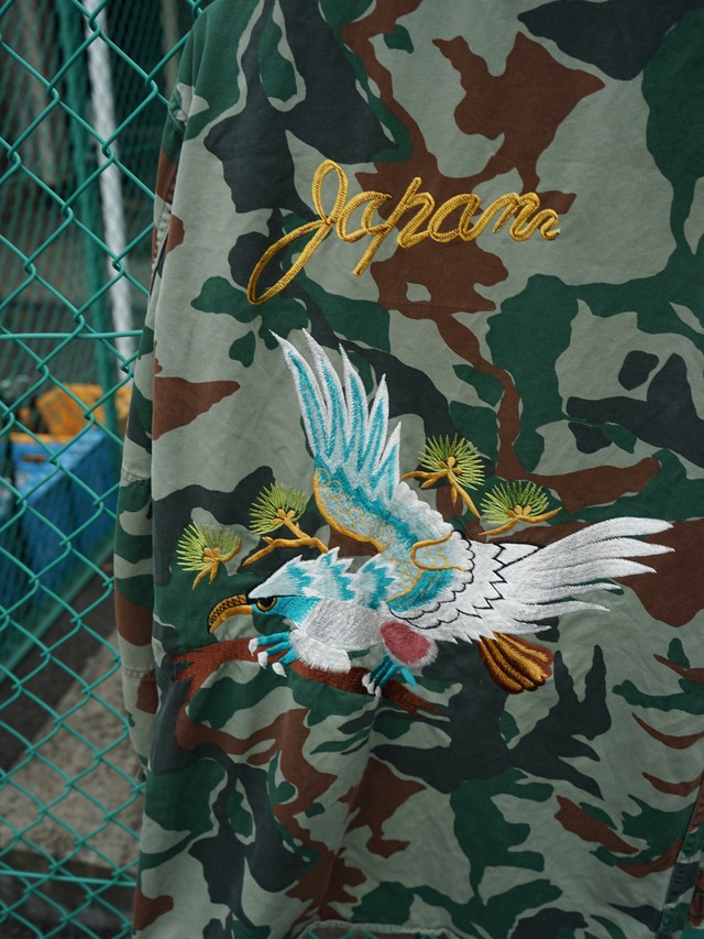 Japan Embroidered Flying Crane Woodland Camouflage Full Zip Military Souvenir Field Jackets