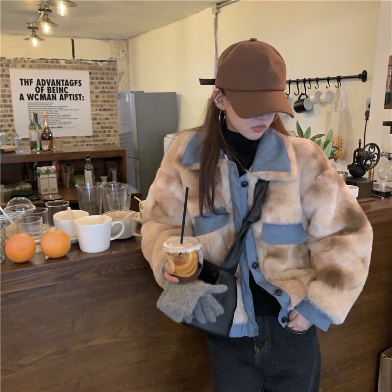 ラムヘアショートコート女性インタイドプラスベルベット厚手ルーズで用途の広いカジュアルコート2020秋冬新作 ブラックストロベリース99692755665