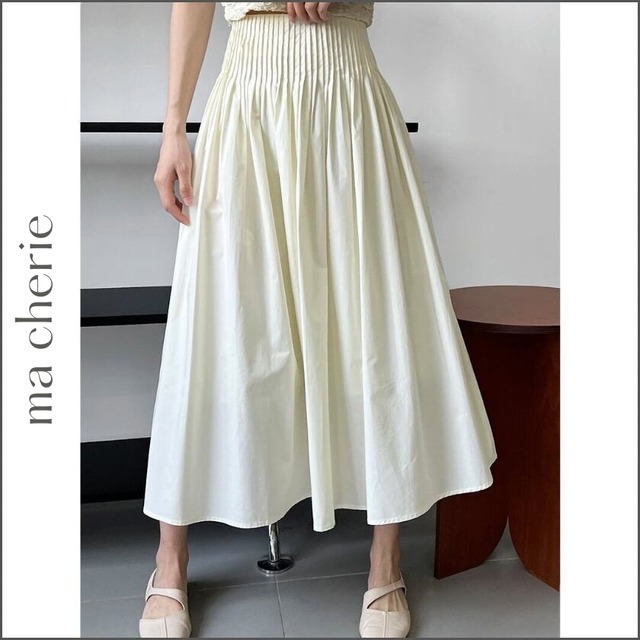 pleated waist A-line long skirt m0354