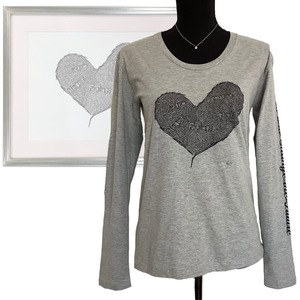 Emotion heart ( 感情ある心 ) Uネック ロングTシャツ ヘザーグレー