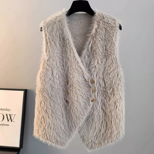 Vネックファーベスト 4color A00774