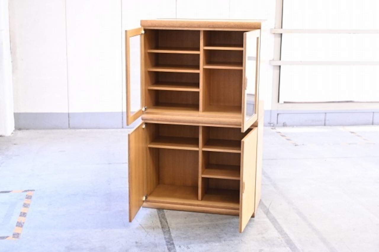 北欧デンマーク製 Hi-Land社 ユニットボード 2個セット オーク材 キャビネット 収納 ガラス扉 リビングボード 本棚 サイド 食器棚【中古家具/中古インテリア/USED家具ユーズド家具/リサイクル】