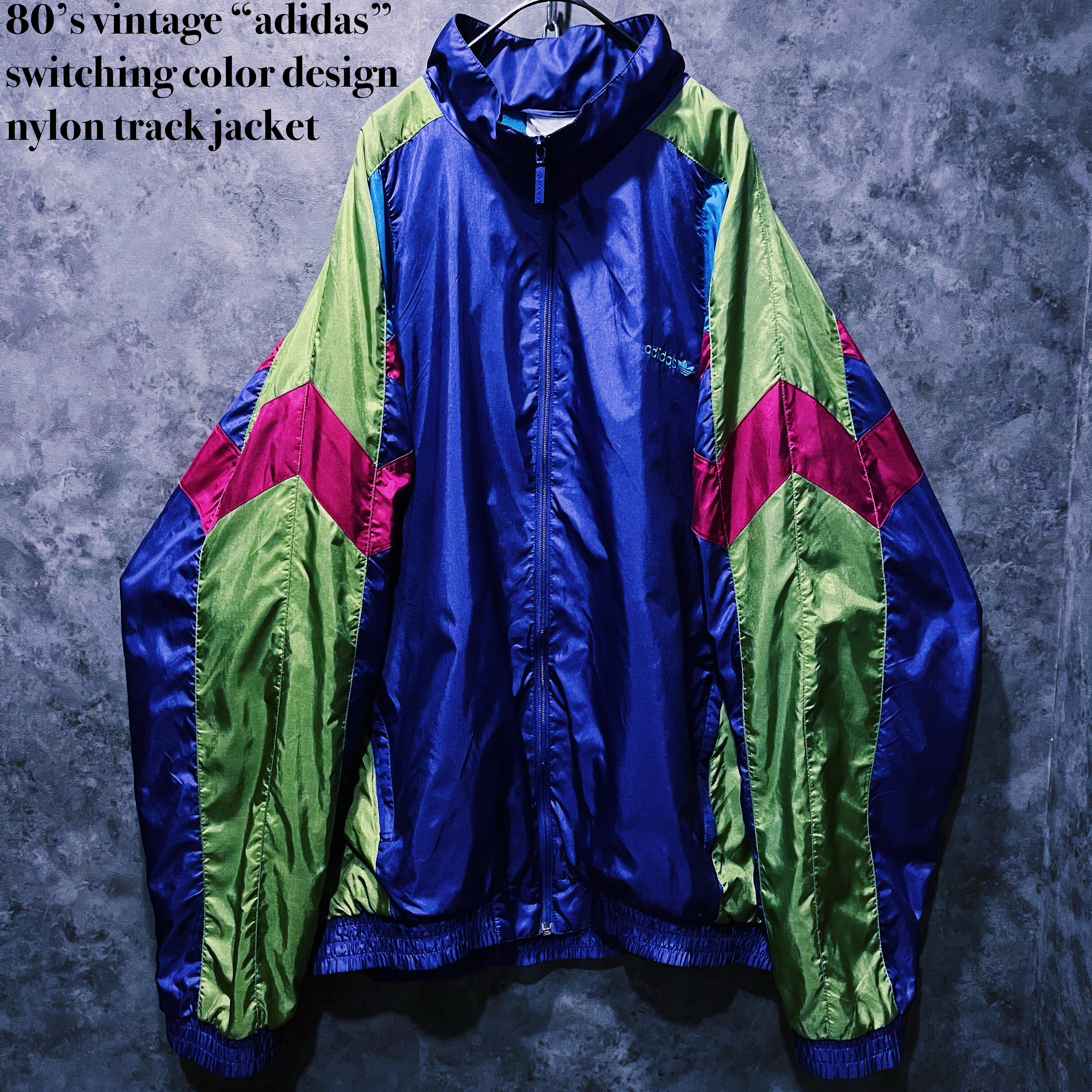 【doppio】80’s vintage “adidas” switching color design nylon track jacket