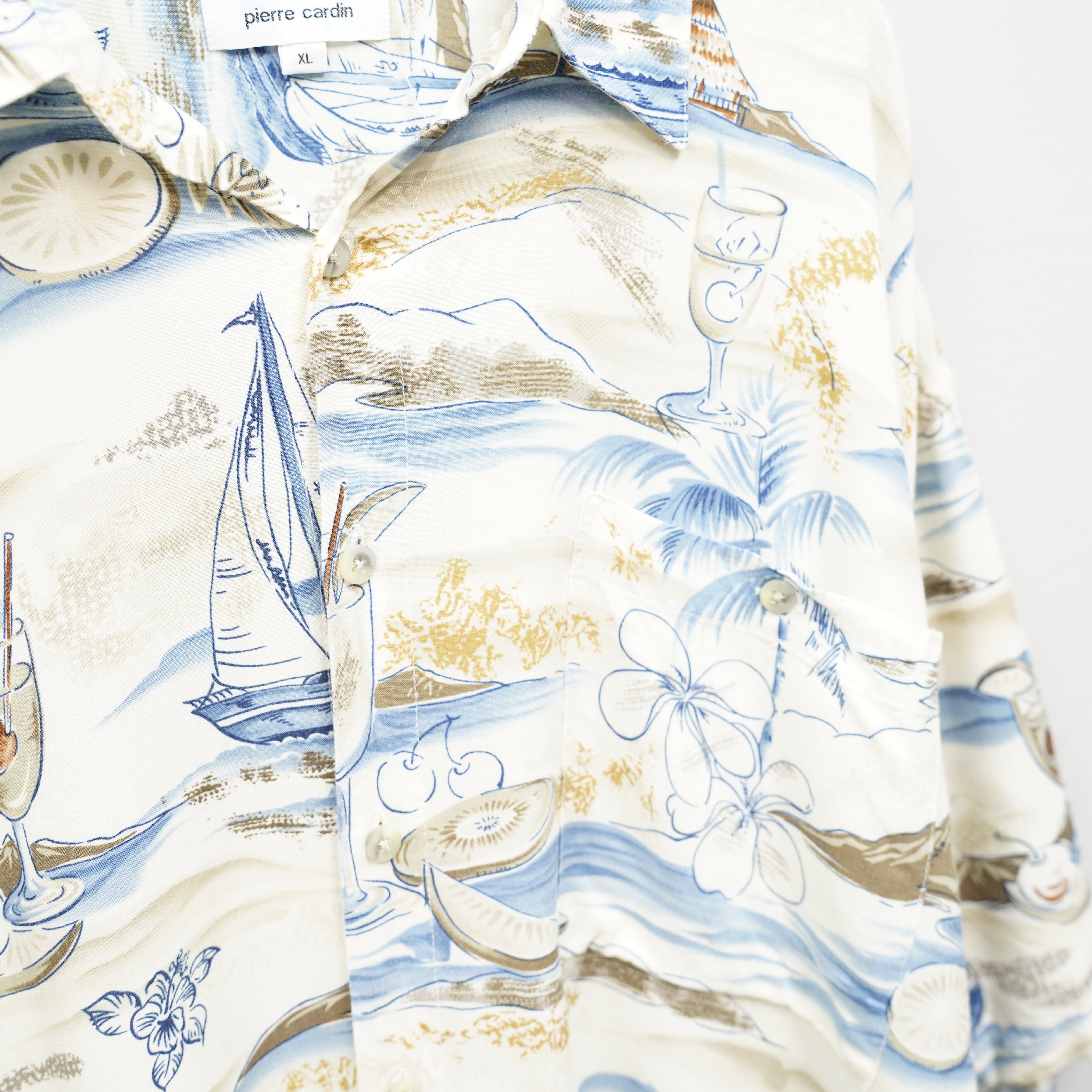 USA VINTAGE pierre cardin COCKTAIL&YACHT PATTERNED ALOHA SHIRT