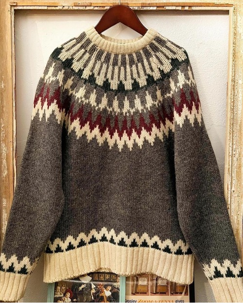 90's〜 Pendleton "Nordic pattern" Shetland  wool  mockneck  knit 【M】