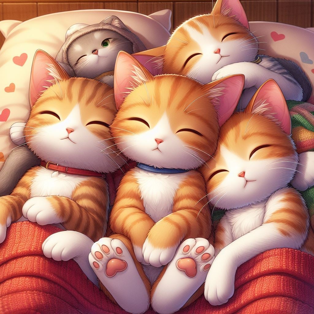 Y【一点物】ぬくもりに包まれる猫の親子｜癒しの4Kイラスト 72b702e683eb615f669691964771a0