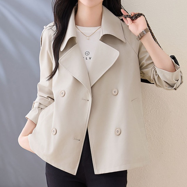 Double breast elegant short trench coat ( 2color )