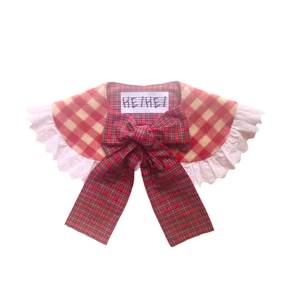 ギンガムチェックつけ襟(ブーケレース/赤リボン) | HEIHEI 
