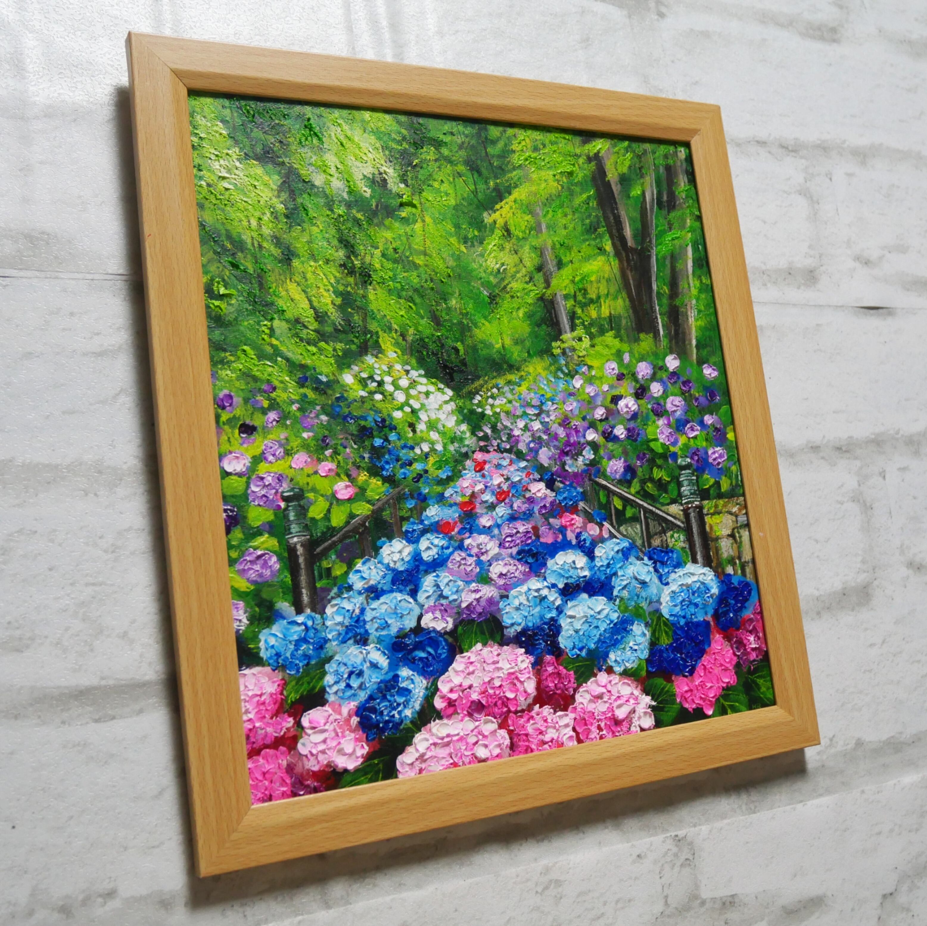 油絵【古都の万華鏡〜大和あじさい巡礼〜】油彩画 絵画 原画 初夏 梅雨