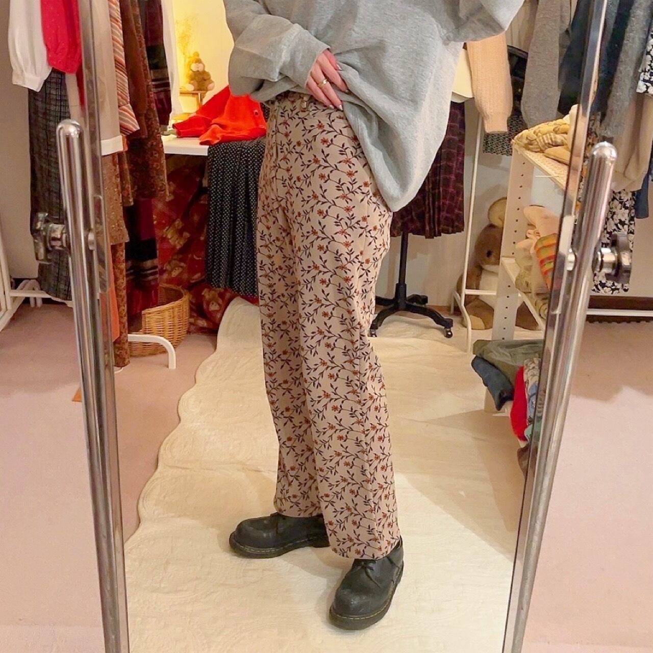 dark orange flower jacquard pants