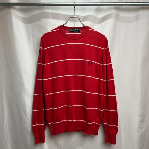 Italy FRED PERRY　ボーダー　コットンハイゲージニット　プルオーバー　M