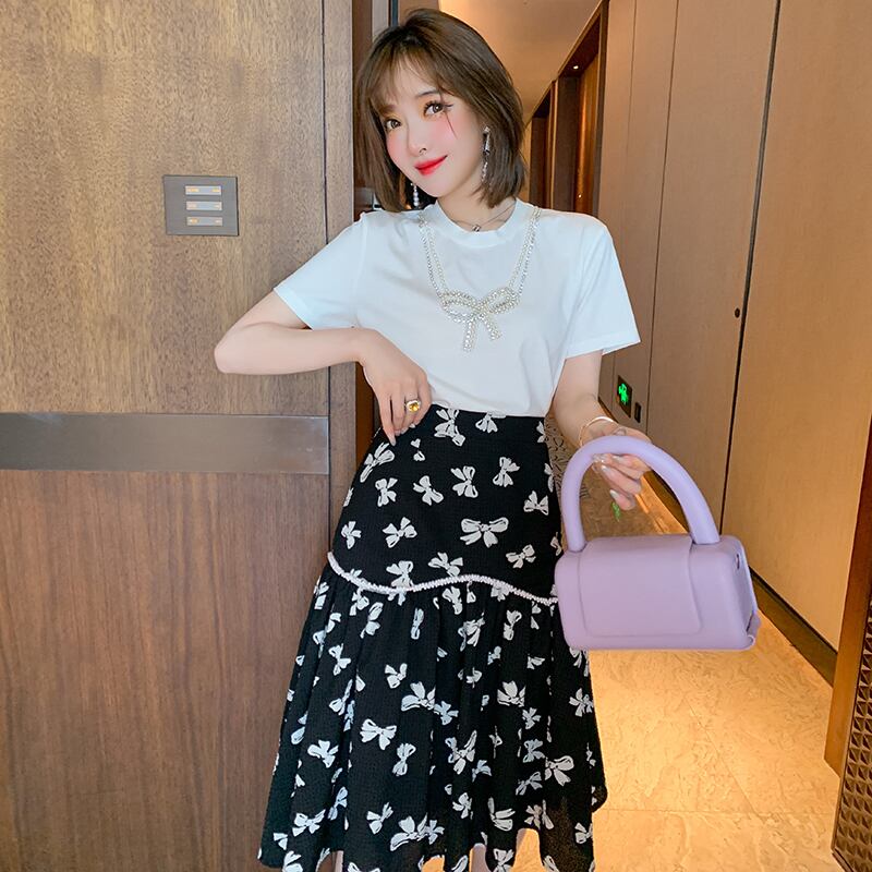 リボンラウンドネックTシャツ サマースタイル 夏物 Oネック MIUCO71576051259