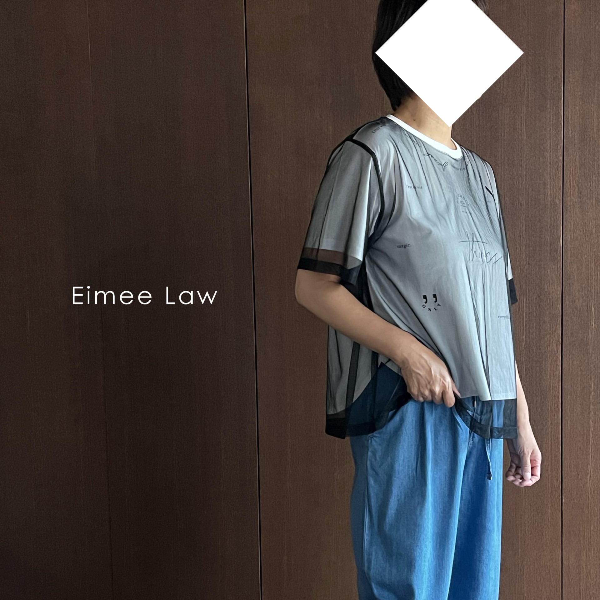 【Eimee Law】チュールレイヤードランダムロゴTシャツ(83627Y)
