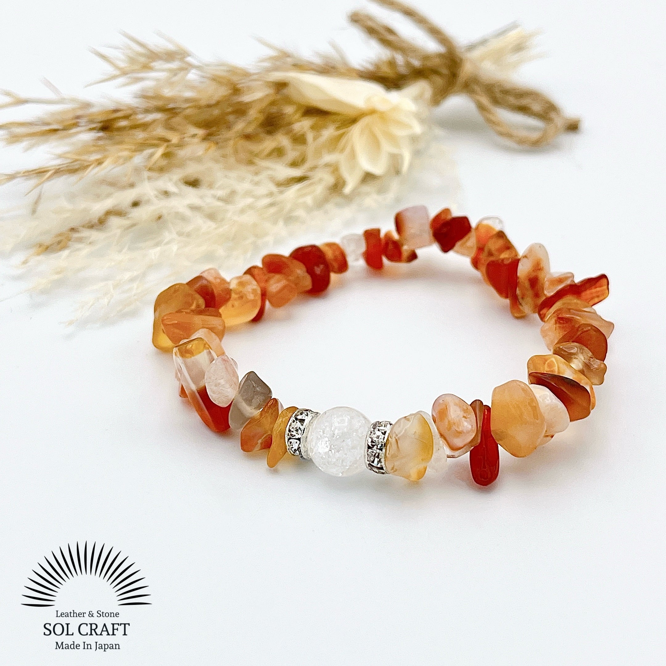 抹茶】ミックスカーネリアンのゴムブレスレット カーネリアン